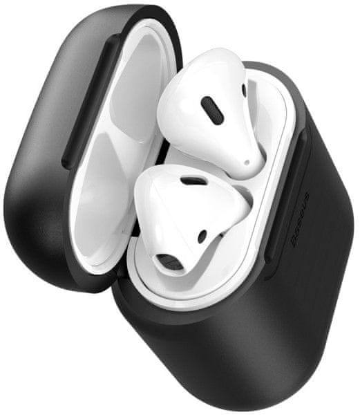 BASEUS Bezdrôtové silikónové nabíjacie púzdro pre slúchadlá Apple AirPods WIAPPOD-01, čierne - zánovné
